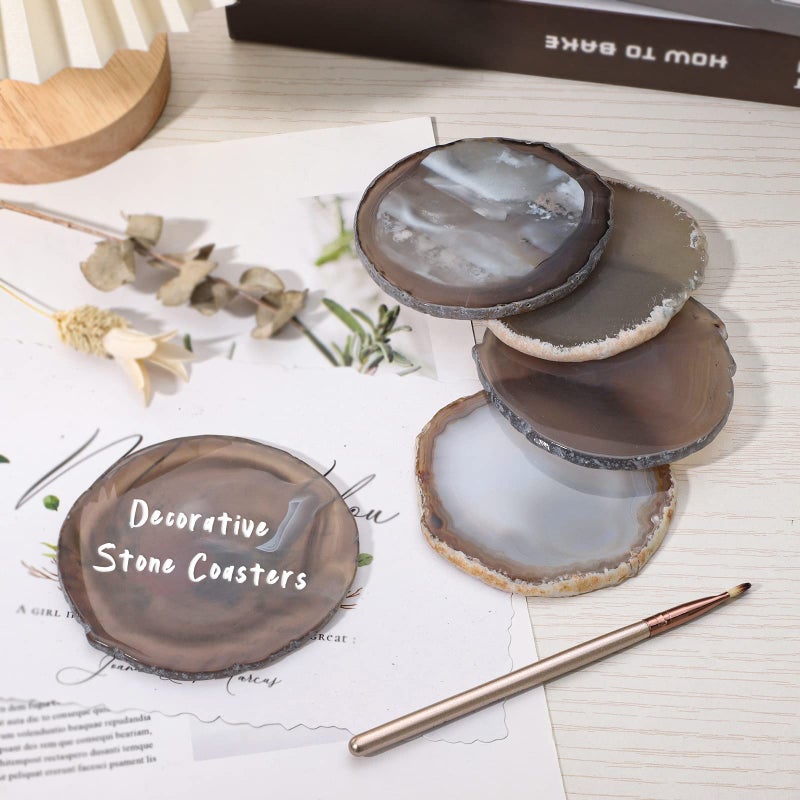 Nupuyai Polished Agate Geode Slices Cup Mats Coasters for Drinks Set of 2, Natural Stone Slab Place Cards for Wedding, Decorative Stone for Home Decoration 3-4 inches - Image 5